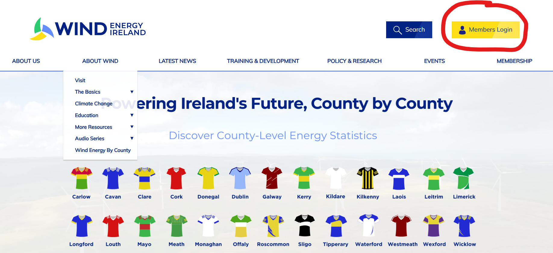 Screenshot showing Member login button